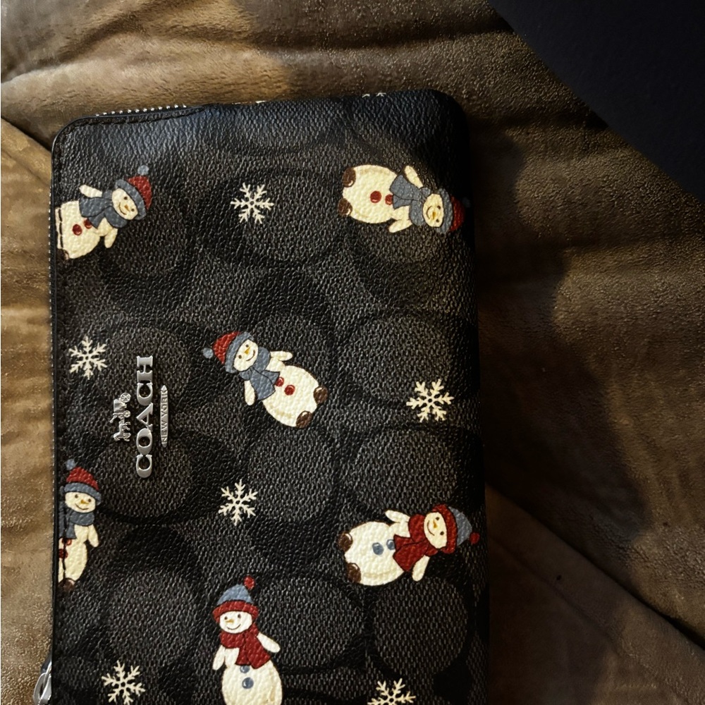 Coach Black Wristlet with Snowman and Snowflake Design - Picture 2 of 2